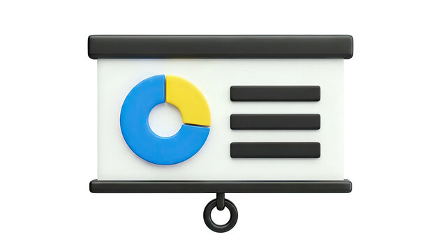 3D Presentation Board with Pie Chart and Bar Data - Powered by Adobe