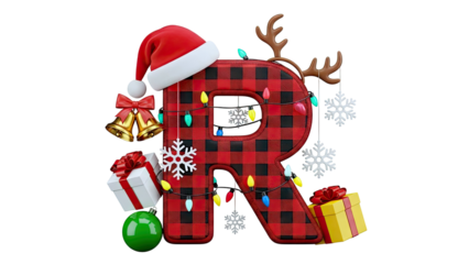 Christmas Letter R with Festive Decorations
