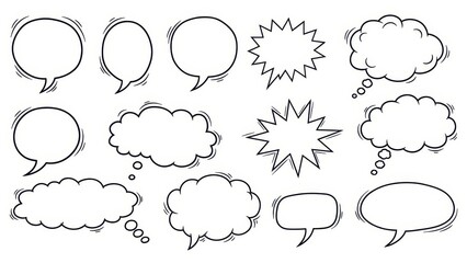 Whimsical Hand-Drawn Speech Bubbles and Thought Clouds for Creative Projects and Designs