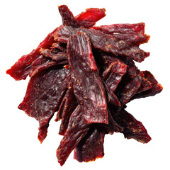 Stack of savory, thin-sliced, dried meat on black