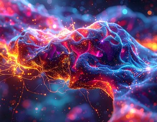 A vibrant, abstract representation of a brain's neural network