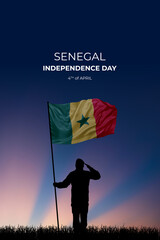 National flag of Senegal flutters in military man hands