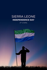 National flag of Sierra Leone flutters in military man hands