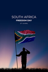 National flag of South Africa flutters in military man hands