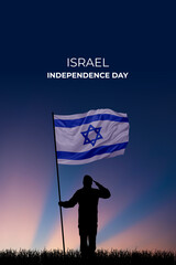 National flag of Israel flutters in military man hands