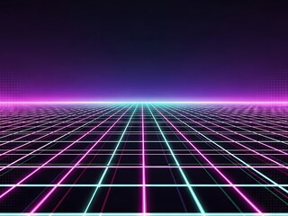 Retro Synthwave Abstract Grid Background with Neon Lines and Glitch Effect