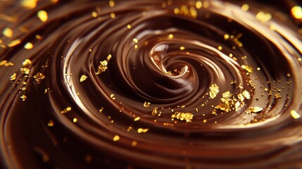 Decadent Chocolate Swirl Adorned with Golden Flakes, a Luxurious Dessert Close-Up