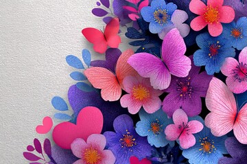 Valentine watercolor scene featuring pink and purple hearts, suitable for a St. Valentine's Day card