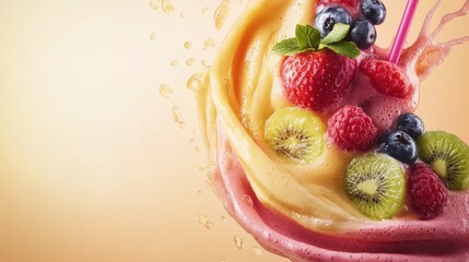 Vibrant Fruit Smoothie Splash with Kiwi and Berries