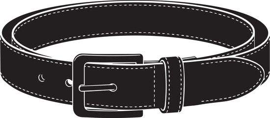 Leather belt with a classic metal buckle Silhouette vector black on a white background