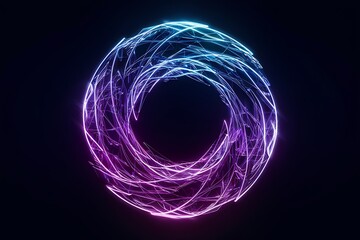 Abstract 3d sphere of purple and blue neon gradient particle waves. Artificial Intelligence concept, virtual assistant, future technology, innovations. Vibrant energy sphere, glowing 3d orb.