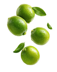 Floating limes and leaves against a black backdrop