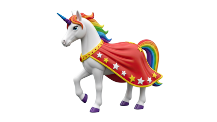 Rainbow Unicorn with Star-Spangled Red Cape