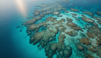 Vibrant coral reef formations in crystal clear turquoise ocean water