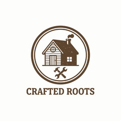 Crafted Roots Woodwork Cabin Logo