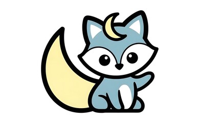 Obraz premium Cartoon Fox Character with Crescent Moon.