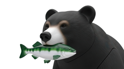 Bear Holding a Fish in its Mouth, Isolated on White