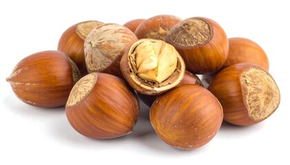 Obraz premium A pile of hazelnuts on a white background