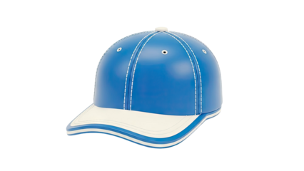 Blue baseball cap with white stitching and brim
