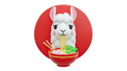 Cute Llama Eating Ramen Noodles