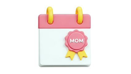 3D Icon of Calendar with MOM Badge for Mother's Day