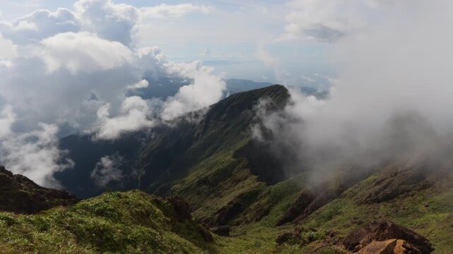 Steep mountain trail near the summit of Mt Guiting Guiting wrapped in thick clouds, G2 Sibuyan Philippines