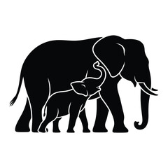 Fototapeta premium Elephant family with calf Vector, Silhouette, Illustration