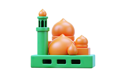 Stylized Mosque with Minaret and Domes, Minimalist Design