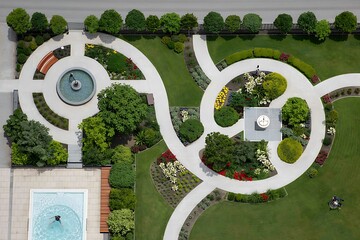 Aerial view modern landscape design park plan