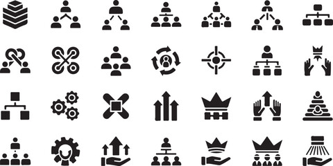 Collection of black and white business and organization icons