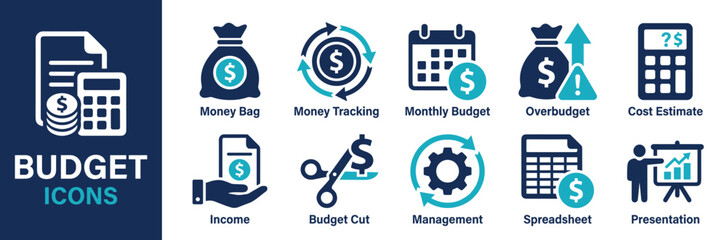 Set of 12 budget icons vector for finance and accounting