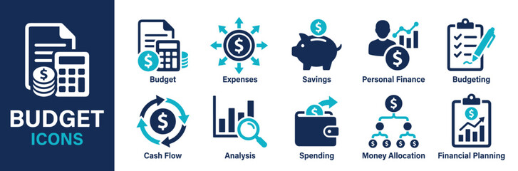 Set of 10 Budget Icons Vector for Finance and Accounting