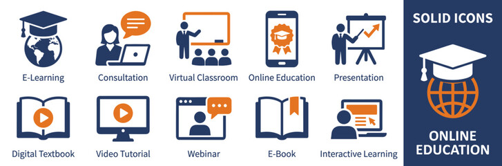 Set of 12 online education icons vector