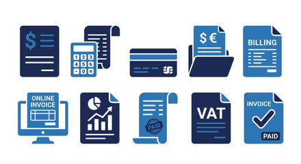 Set of 10 finance icons vector, accounting and billing symbols