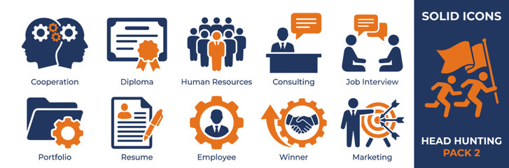 Set of 13 headhunting and recruitment icons vector