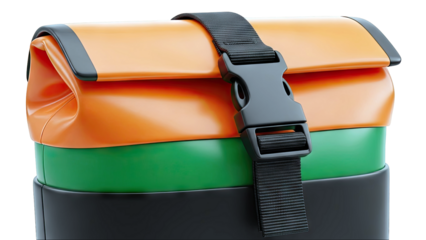 Modern Orange, Green, and Black Lunch Bag with Buckle Strap