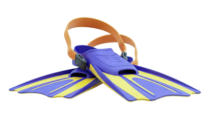 Purple and Yellow Swim Fins with Orange Straps