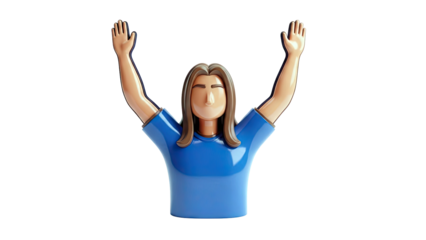 Stylized 3D person with arms raised
