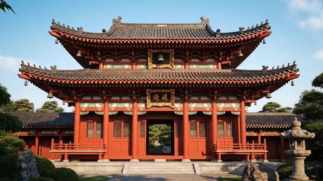 Majestic Traditional Chinese Temple with Pagoda Architecture Under a Blue Sky