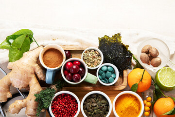 Assortment of herbal and tablets, vitamins and dietary supplements. Healthy life