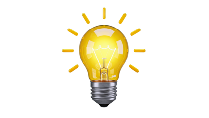 Glowing Incandescent Light Bulb with Rays of Light