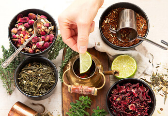 Herbal tea with medicinal herbs and flowers.