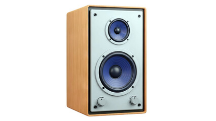 Fototapeta premium Two-way bookshelf speaker with wood veneer and blue cones