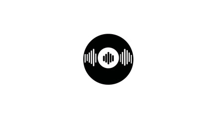 A minimalist icon of a sound wave symbol inside a black circle against a plain white background