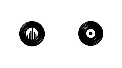 A white background with two black circles, one has a bar graph, other is simple