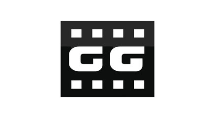 A geometric logo comprised of the letters "GG" within a film strip frame