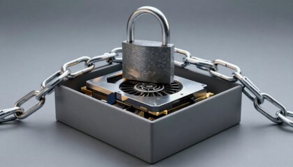 Secure computer hardware with padlock and chain for data protection
