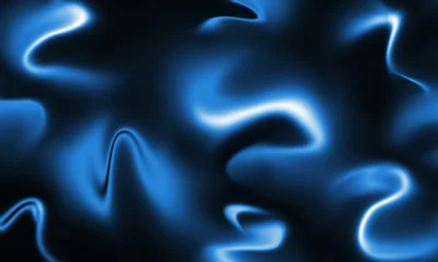 Fototapeten Fraktale Wellen Flowing blue abstract fractal background with soft smoke waves and glowing light patterns on a dark backdrop  © Rao Shafiq