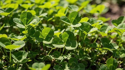 Vibrant Green Clover Patch Bathed in Sunlight.