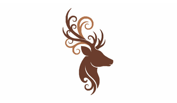 Elegant deer head flat vector illustration with ornate antlers for luxury logo design